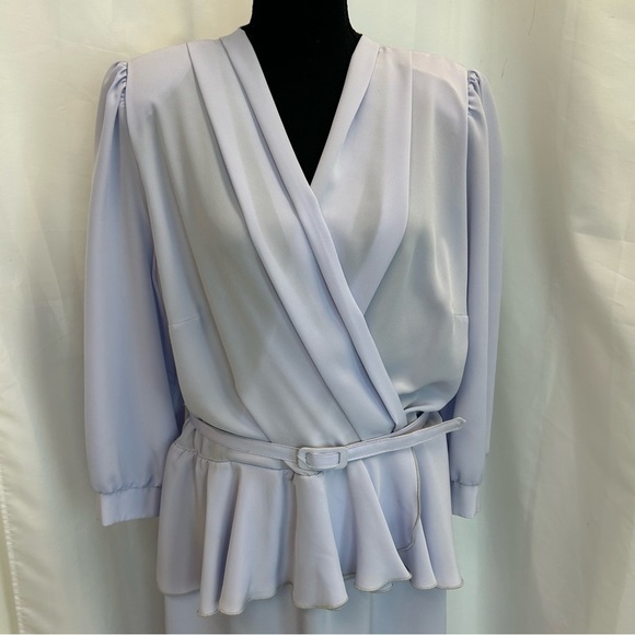 FORGOTTEN Women vintage light pastel lilac purple ruffle peplum dress sz 16.5 - Picture 3 of 11